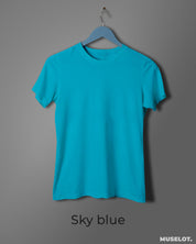 Sky blue t shirt for women in round neck and half sleeves - Muselot