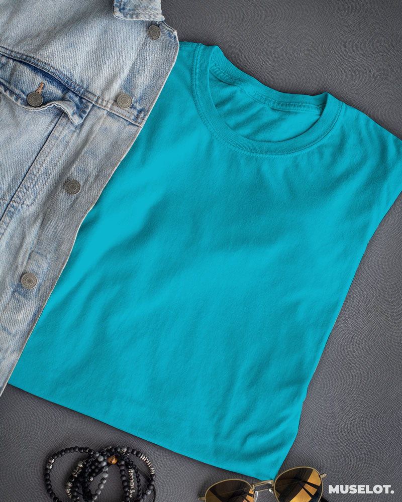 Sky blue t shirt for women in round neck and half sleeves - Muselot