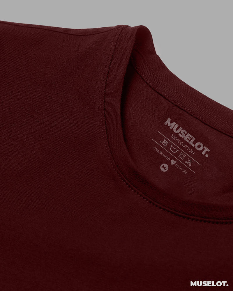 Plain maroon t shirt for women in half sleeves and round neck - Muselot
