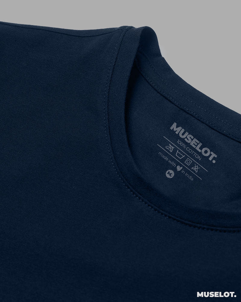Navy blue plain t shirts for women online in 100% cotton, round neck and half sleeves - MUSELOT