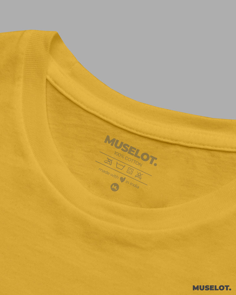 Golden yellow plain t shirts for women in half sleeves and crew neck - MUSELOT