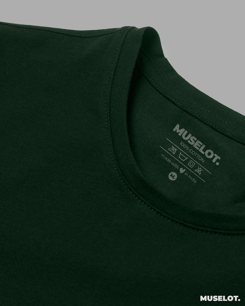 Women's plain olive green t shirt online in 100% cotton, round neck and half sleeves - MUSELOT