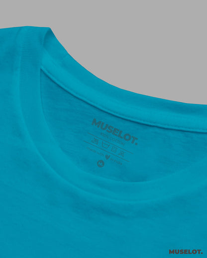 Muselot's Sky blue plain t shirt for men online in 100% cotton, crew neck and half sleeves.