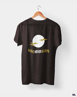 Music never sleeps printed t shirts