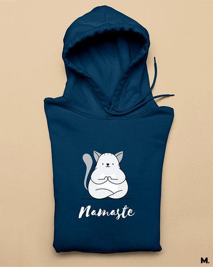 Muselot's Navy blue Hoodie with print Namaste! for yoga lovers.