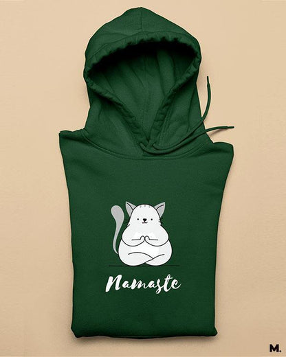 Muselot's Olive green Hoodie with print Namaste! for yoga lovers.