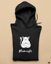 Muselot's black Hoodie with print Namaste! for yoga lovers.