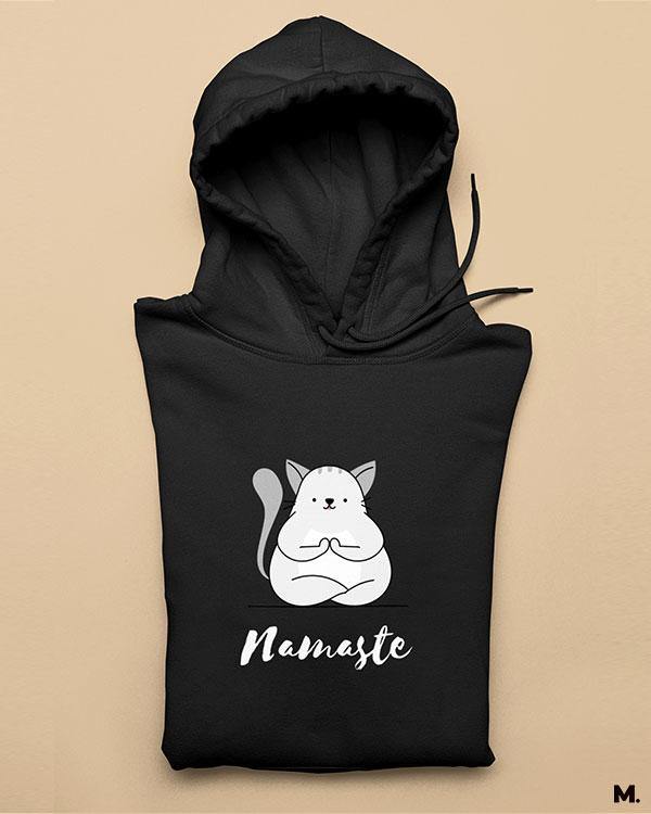 Muselot's black Hoodie with print Namaste! for yoga lovers.
