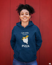 Muselot's Navy Hoodie with print - I am only doing this for pizza for yoga lovers.