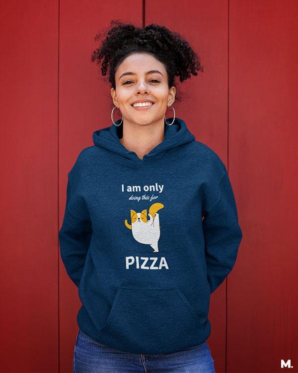 Muselot's Navy Hoodie with print - I am only doing this for pizza for yoga lovers.