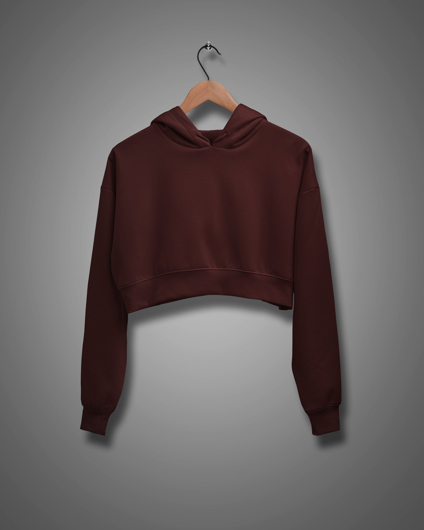 Crop Top Long Sleeve Hooded Plain Maroon Crop Hoodie