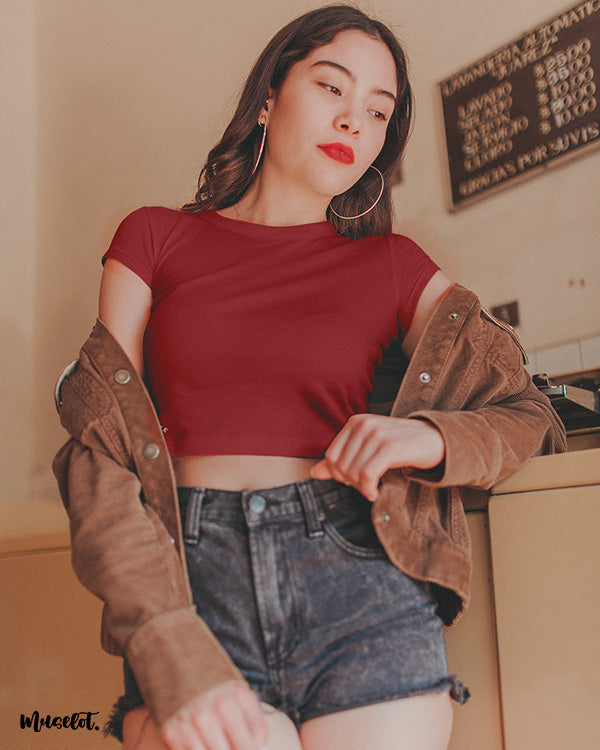 Maroon t shirt crop top