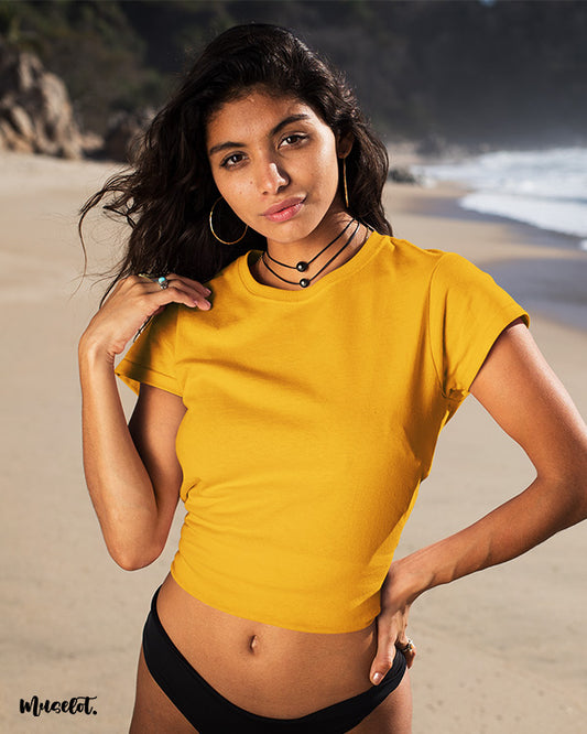 Golden yellow plain crop t shirt