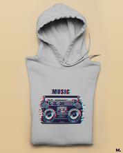 Grey hoodie printed with boombox for retro music lovers