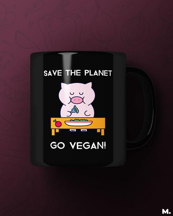 Black printed mugs online for vegans  - Save the planet, go vegan  - MUSELOT