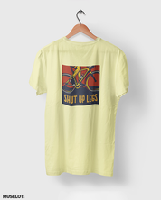 Butter yellow printed t shirts for cyclists printed with shut up legs  - MUSELOT