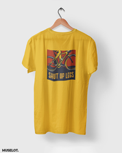 Golden yellow printed t shirts for cyclists printed with shut up legs  - MUSELOT