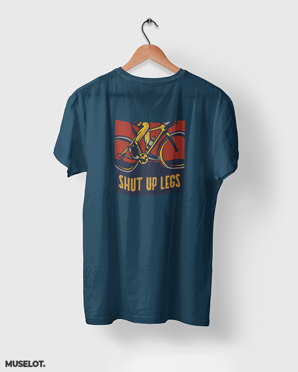 Navy blue printed t shirts for cyclists printed with shut up legs  - MUSELOT