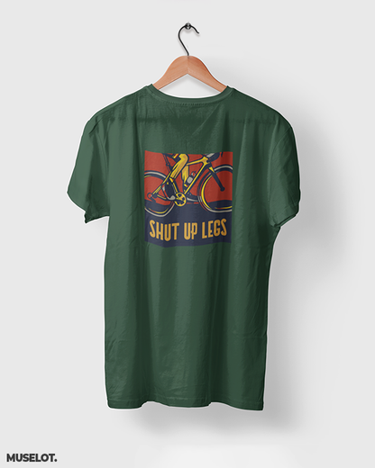 Olive green printed t shirts for cyclists printed with shut up legs  - MUSELOT