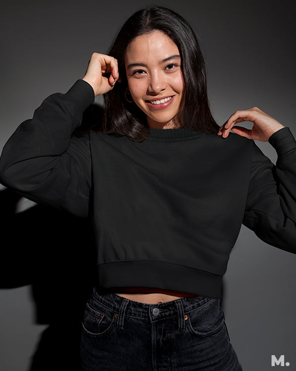 Solid black crop sweatshirts for women online - Muselot