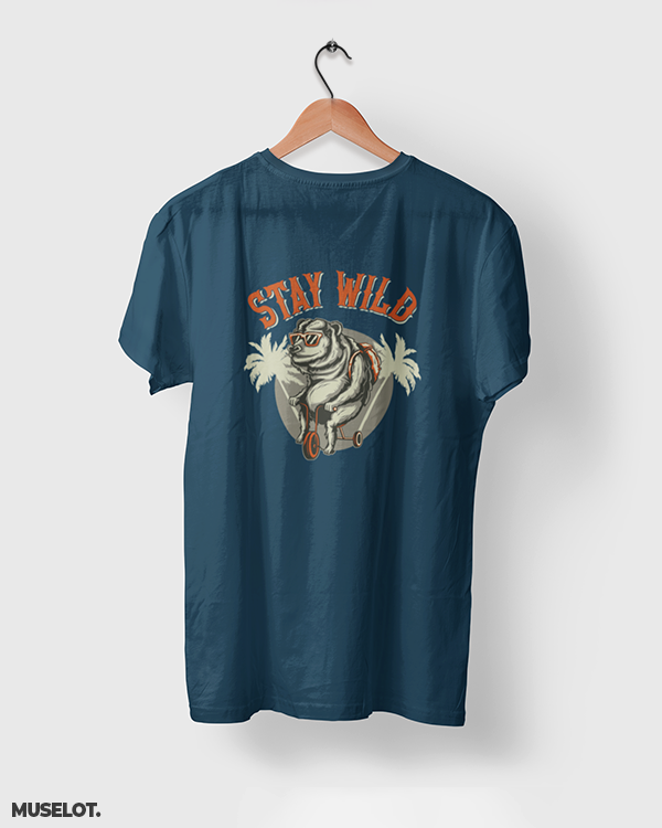 Stay wild printed navy blue t shirt online for travelers and adventurers - Muselot