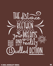 Black coffee printed mugs online printed with the motivational quote "The distance between your dreams and reality is called action"