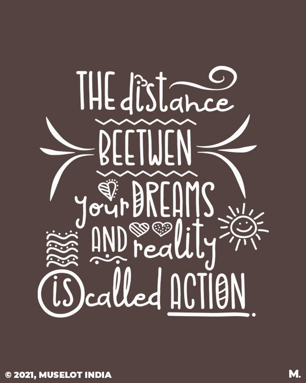 Printed A5 spiral notebooks for motivation printed with "the distance between your dreams and reality is action" MUSELOT