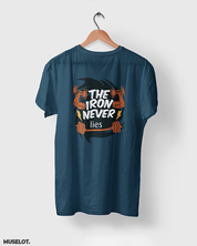 Navy blue printed t shirts for fitness freaks with the iron never lies print on t shirt - MUSELOT