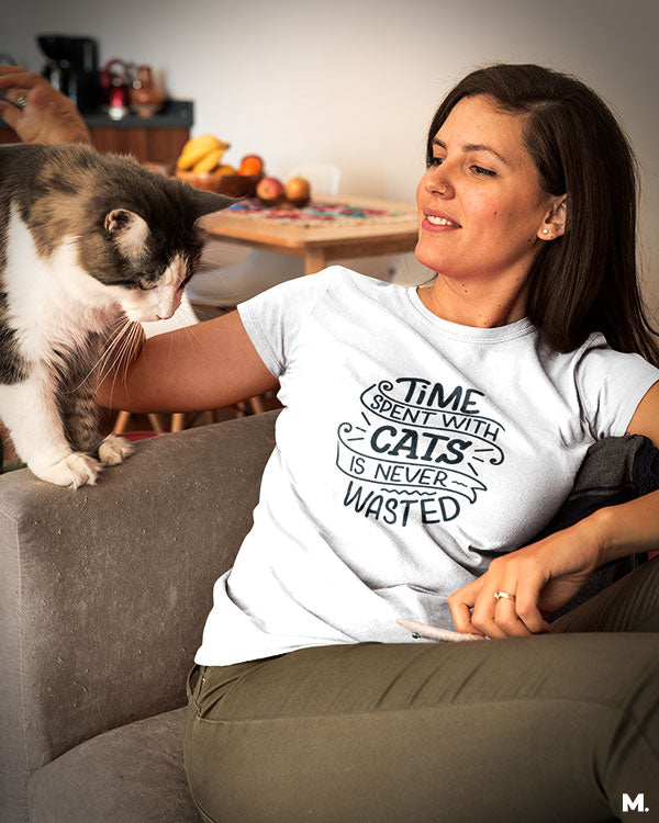 Time with cats is never wasted printed t shirts