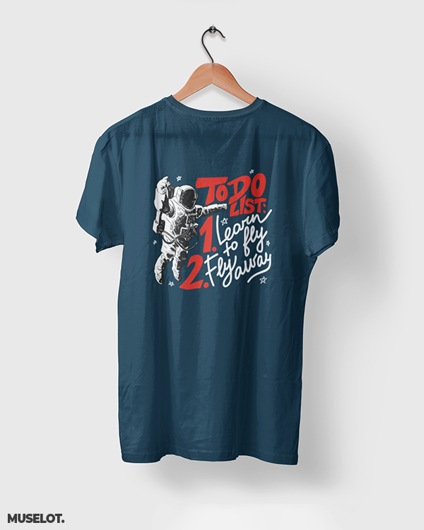 Print on t shirt for aspiring astronauts in navy blue colour - To do list of an astronaut - MUSELOT