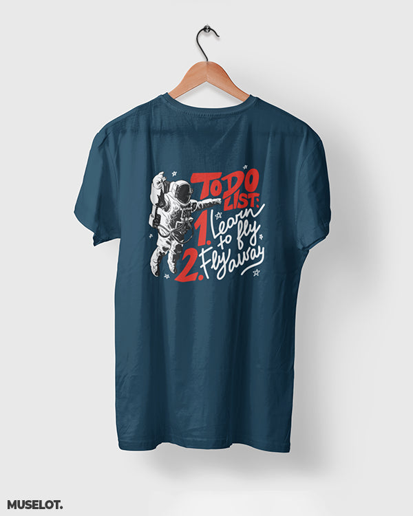 Print on t shirt for aspiring astronauts in navy blue colour - To do list of an astronaut - MUSELOT