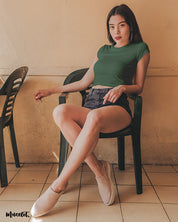 Olive green plain crop t shirt
