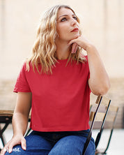 Red plain cropped t shirt
