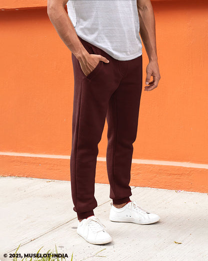 Solid coloured plain maroon unisex joggers online - Muselot