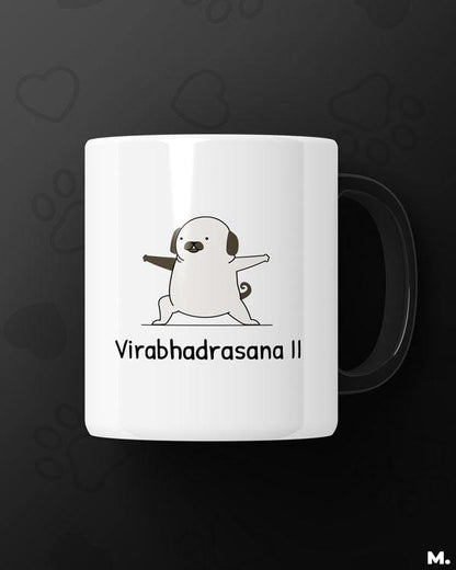 White printed mugs online for dog and yoga lovers - Virabhadrasana  - MUSELOT