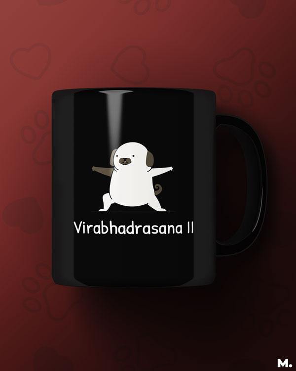 Black printed mugs online for dog and yoga lovers - Virabhadrasana  - MUSELOT