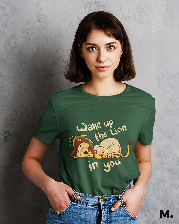 Wake up the lion in you printed t shirts