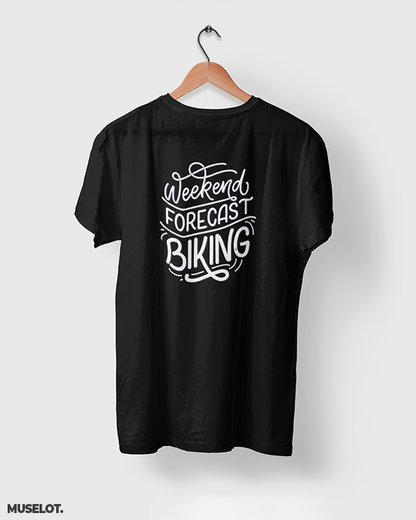 Weekend forecast biking printed t shirt for cycling and biking lovers in black colour - Muselot