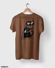 Woof printed unisex t shirt online for dog lovers in coffee brown colour - Muselot