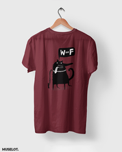 Woof printed unisex t shirt online for dog lovers in maroon colour - Muselot