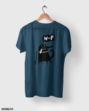 Woof printed unisex t shirt online for dog lovers in navy blue colour - Muselot