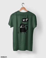 Woof printed unisex t shirt online for dog lovers in olive green colour - Muselot