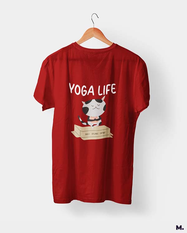 Muselot's Red printed with Yoga life - 100% organic catnip for yoga and cat lovers.