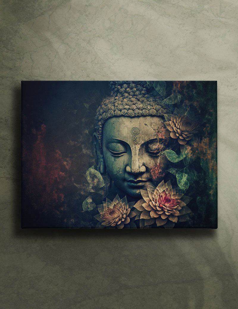 Gautam Buddha's blooming serenity abstract canvas art - Muselot