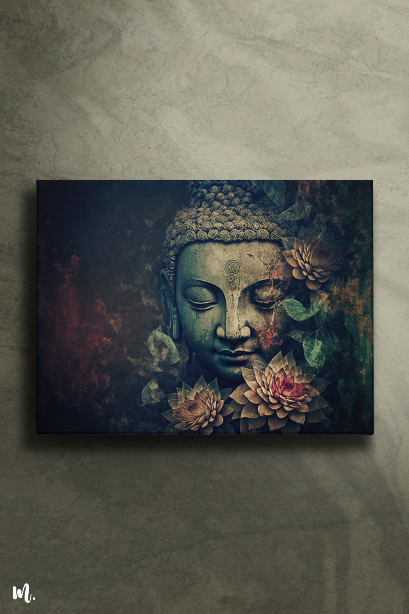 Gautam Buddha's blooming serenity abstract canvas art - Muselot