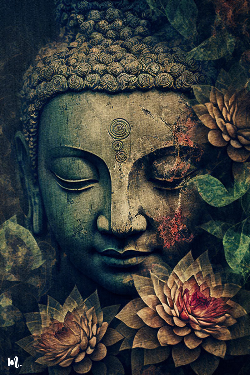 Gautam Buddha's blooming serenity abstract canvas art - Muselot
