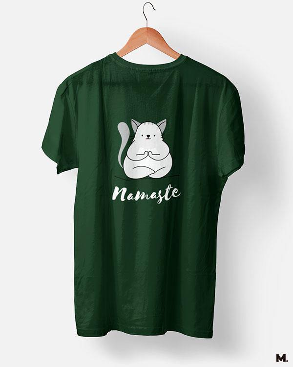 Muselot's Olive green printed with Namaste! for yoga and cat lovers.