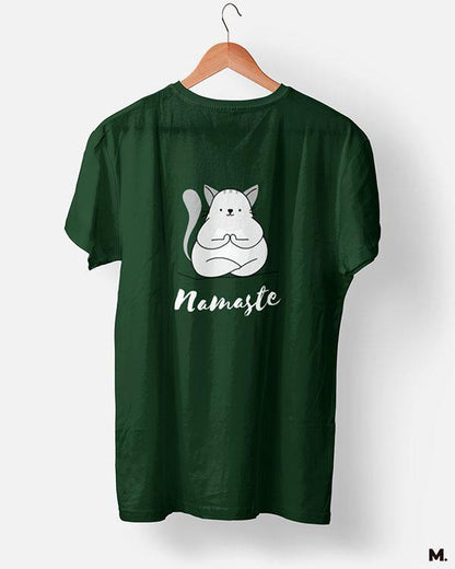 Muselot's Olive green printed with Namaste! for yoga and cat lovers.