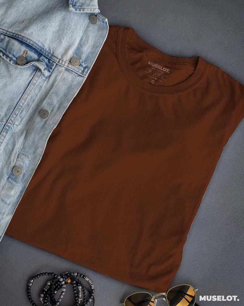 plain t shirts - Coffee brown mens plain t shirt  - MUSELOT