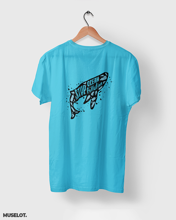 Stop ocean pollution printed t shirts online in sky blue for nature lovers - Muselot